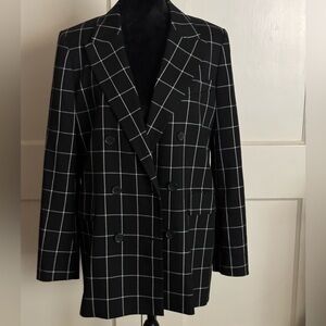 JOIE Ladies Blazer Harlene Jacket 6 Black White Check Long Sleeves Split Cuff